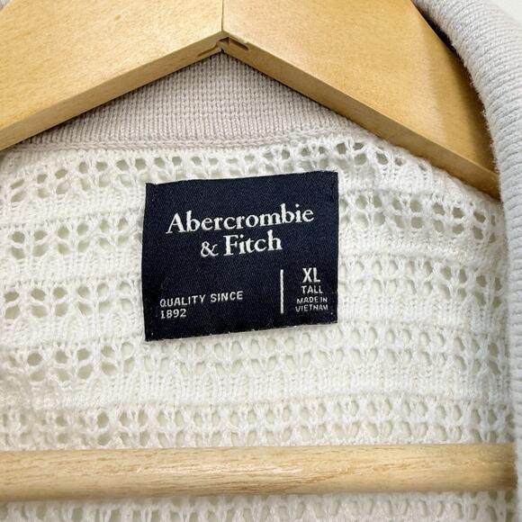 Abercrombie Fitch Open Knit Button Up Sweater Womens XL Tall Ivory Beige Striped - Picture 4 of 7
